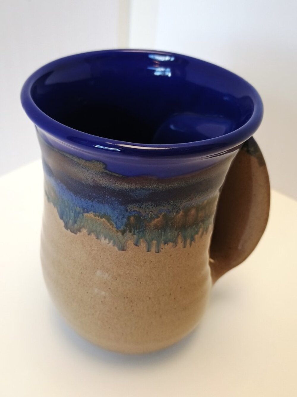 Right Hand Warmer Coffee Mug, Signed: Neher 2021, Art Pottery, Cobalt Drip Glaze - Picture 2 of 7